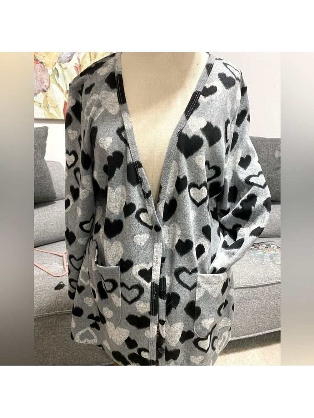DILI for your apparel Cardigan platonic heart print M/L gray and black